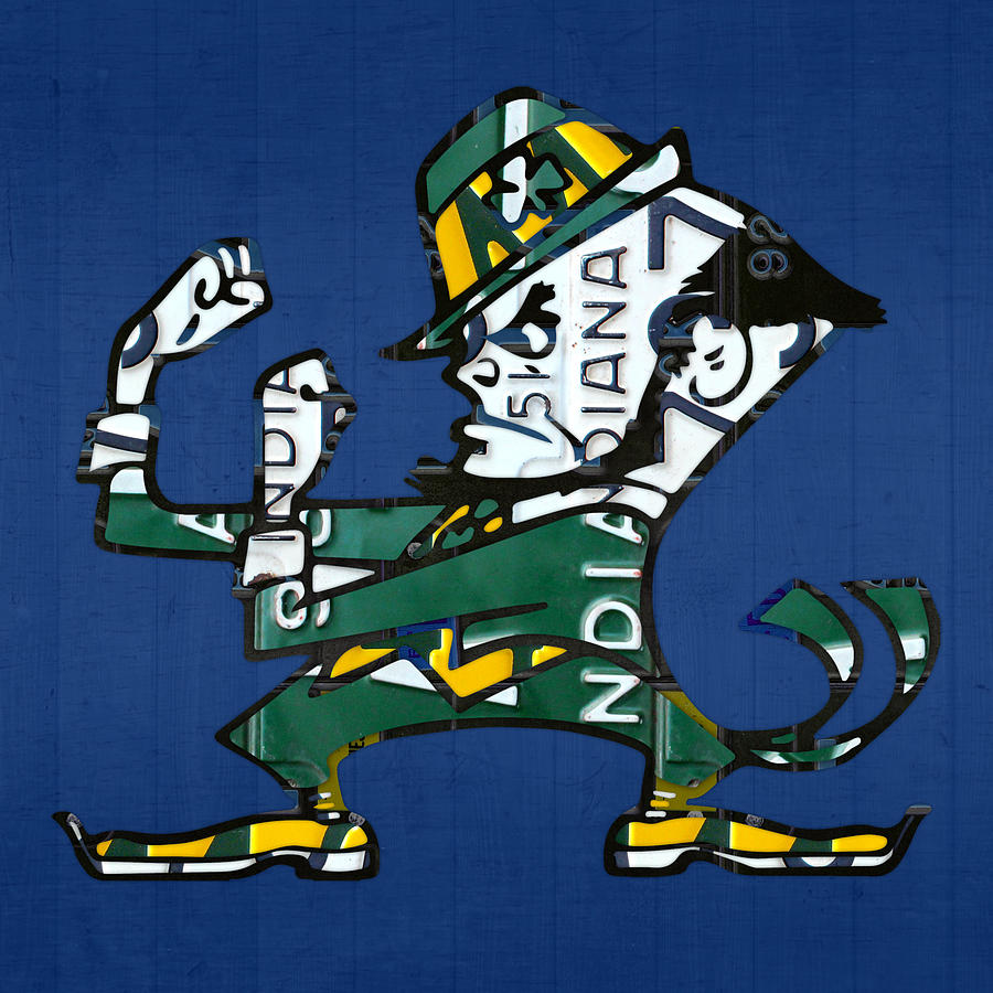 Notre Dame Mixed Media - Notre Dame Fighting Irish Leprechaun Vintage Indiana License Plate Art  by Design Turnpike