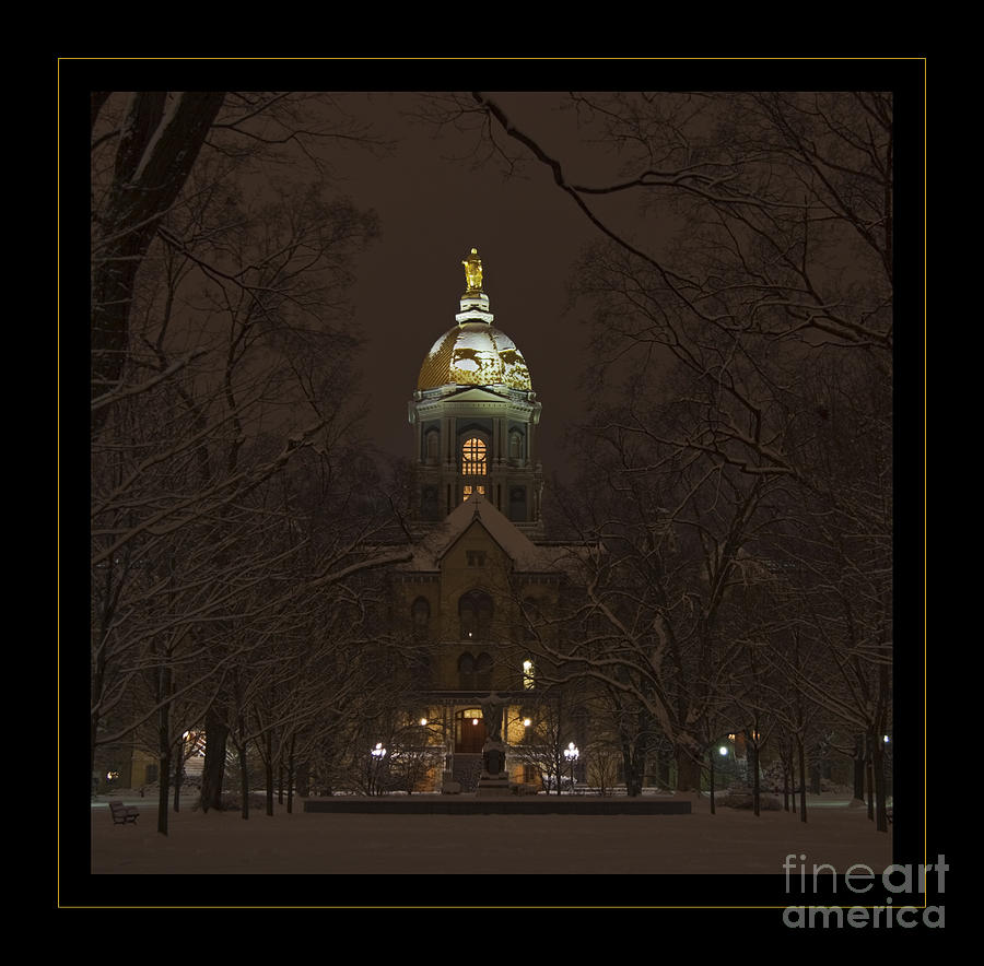Notre Dame Golden Dome Snow Poster Photograph by Lone Palm Studio