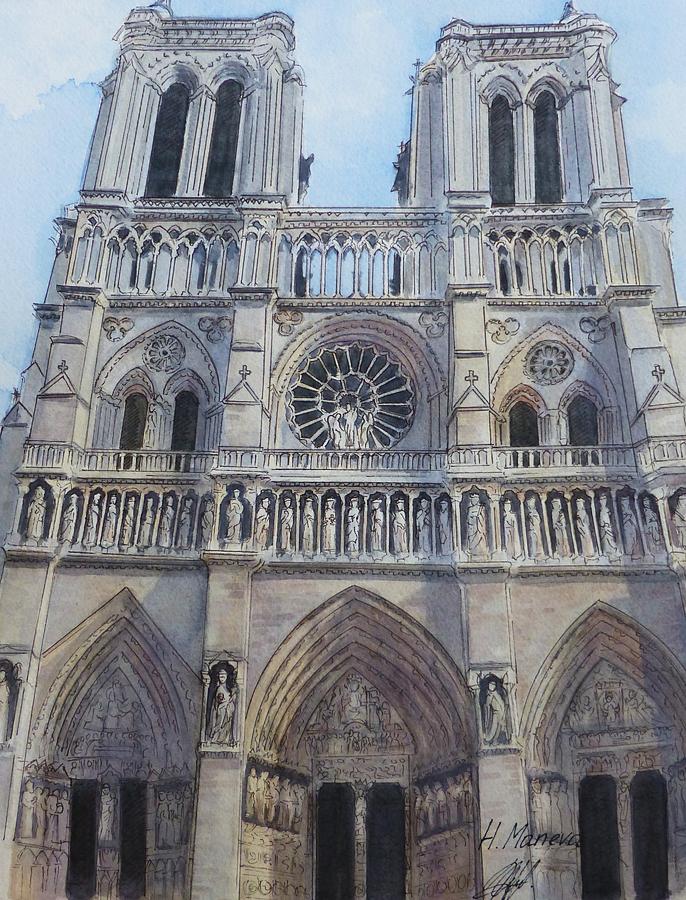 Notre- Dame Painting by Henrieta Maneva