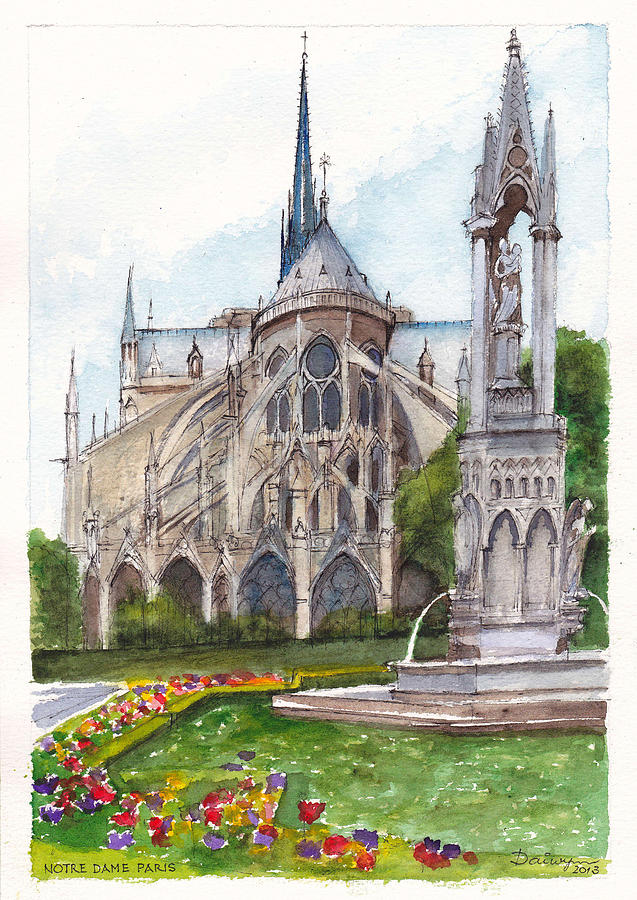 Notre Dame Paris in Spring Painting by Dai Wynn