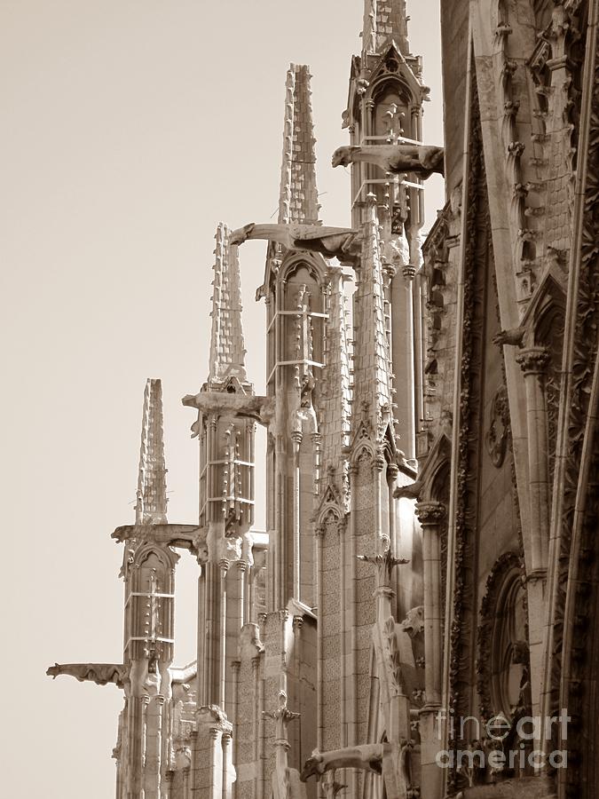 Paris Photograph - Notre Dame Sentries Sepia by HEVi FineArt