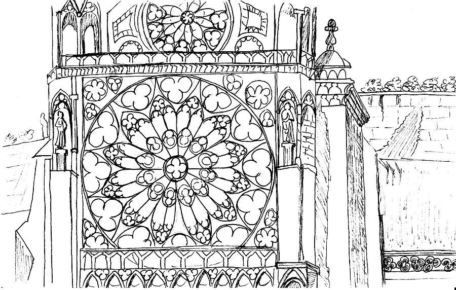 Notre Dame Sketch Drawing by Mary Bedy