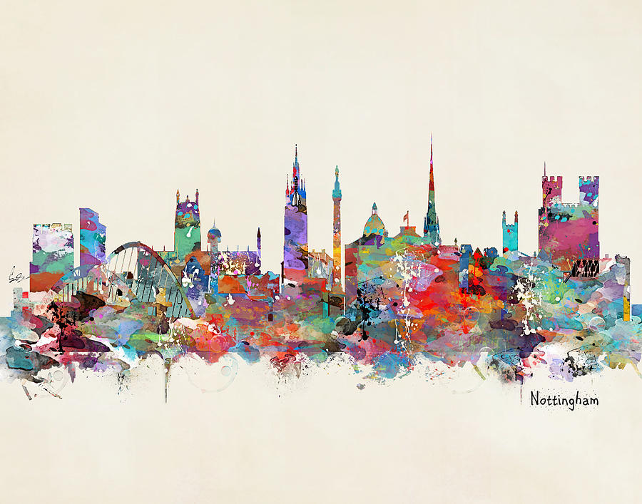 Nottingham England Painting - Nottingham City Skyline by Bri Buckley