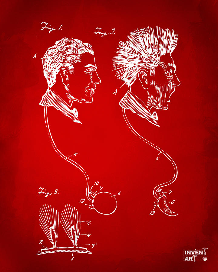 Cool Digital Art - Novelty Wig Patent Artwork Red by Nikki Marie Smith