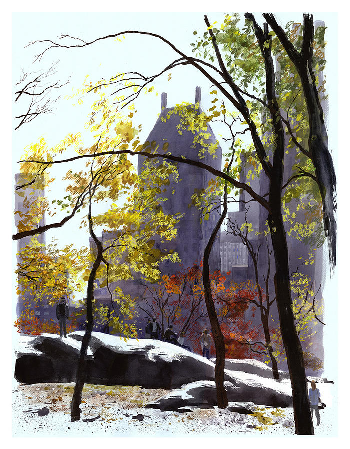 Central Park Autumn Mixed Media - November by Clifford Faust