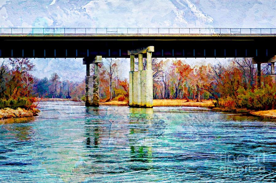 November under the brige - Current River near Van Beauren Mo - Digital Paint 2 Photograph by Debbie Portwood