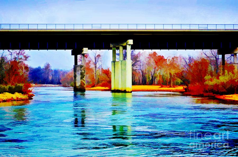 November under the brige - Current River near Van Beauren Mo - Digital Paint 4 Photograph by Debbie Portwood