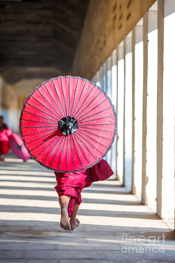 Novice monk running - Myanmar Photograph by Matteo Colombo