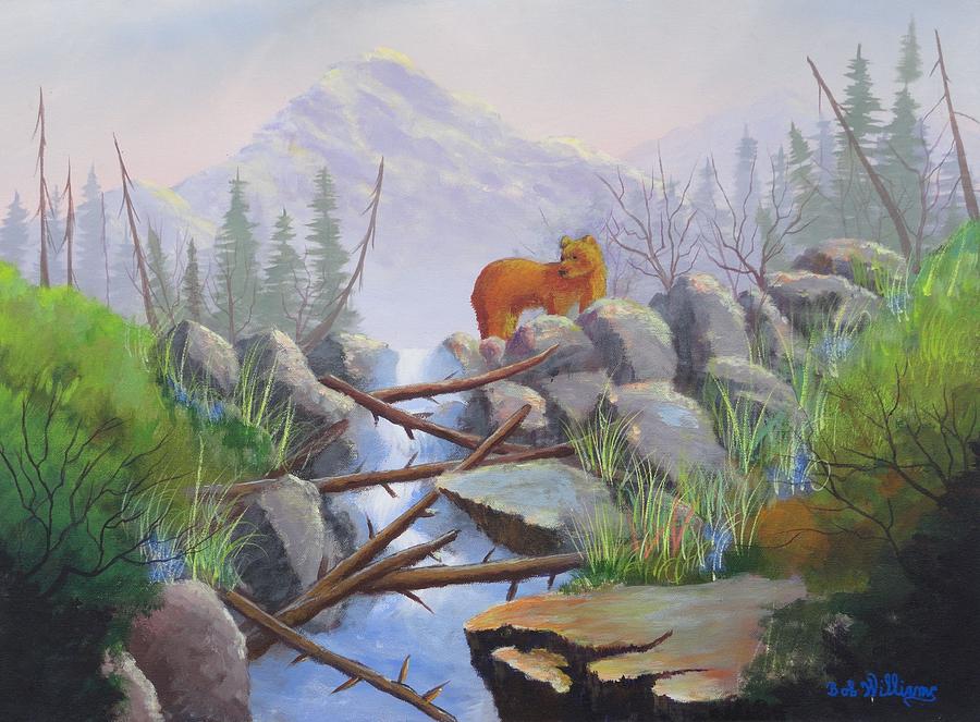 Brown Bear Painting - Noway Down by Bob Williams