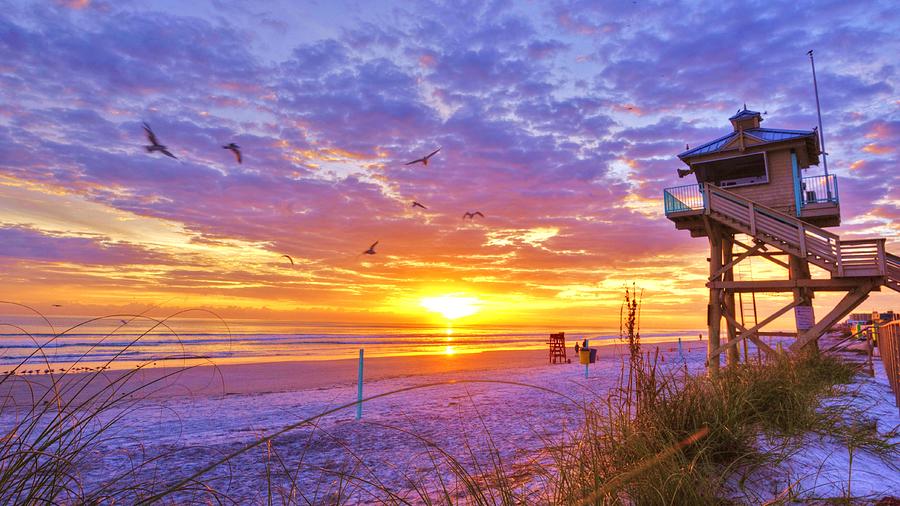 NSB Lifeguard Station Sunrise Photograph by Danny Mongosa