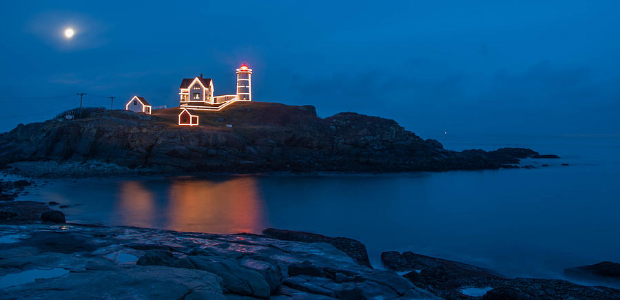 Nubble At Night Photograph by Guy Whiteley