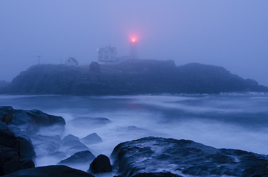 Nubble Light in Foggy Dawn Photograph by Donna Doherty