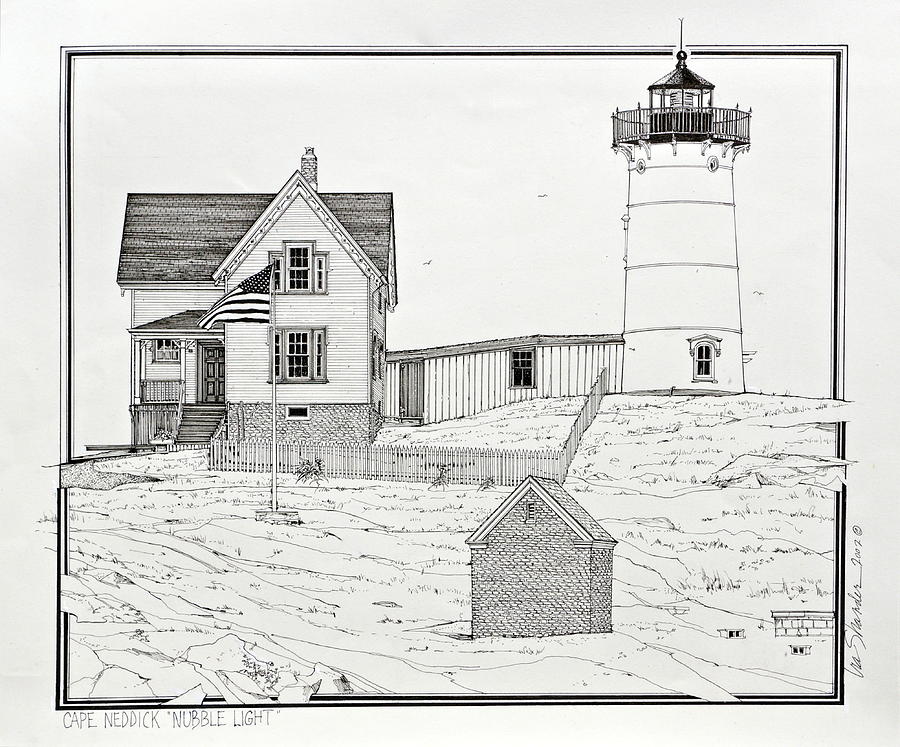 Nubble Light Drawing by Ira Shander