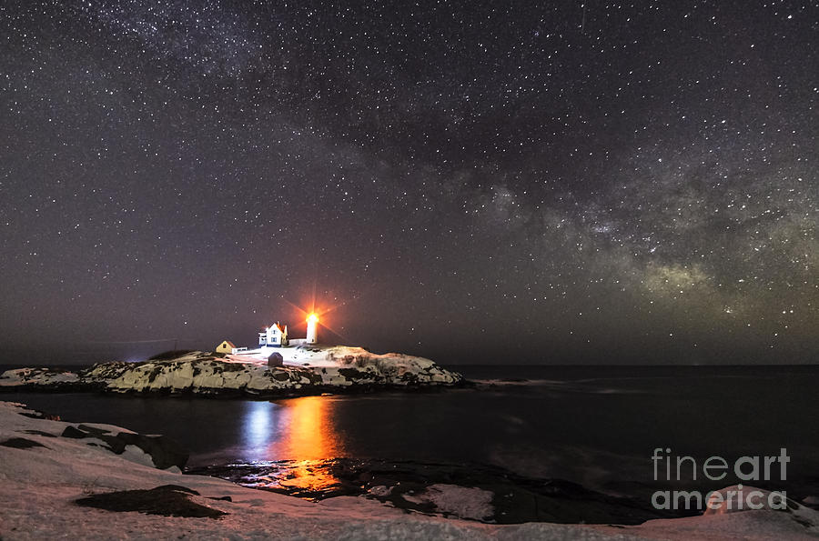 Lighthouse Photograph - Nubble Light with Milky Way by Patrick Fennell