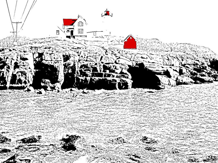 Nubble Lighthouse - digitized Digital Art by Nina-Rosa Dudy
