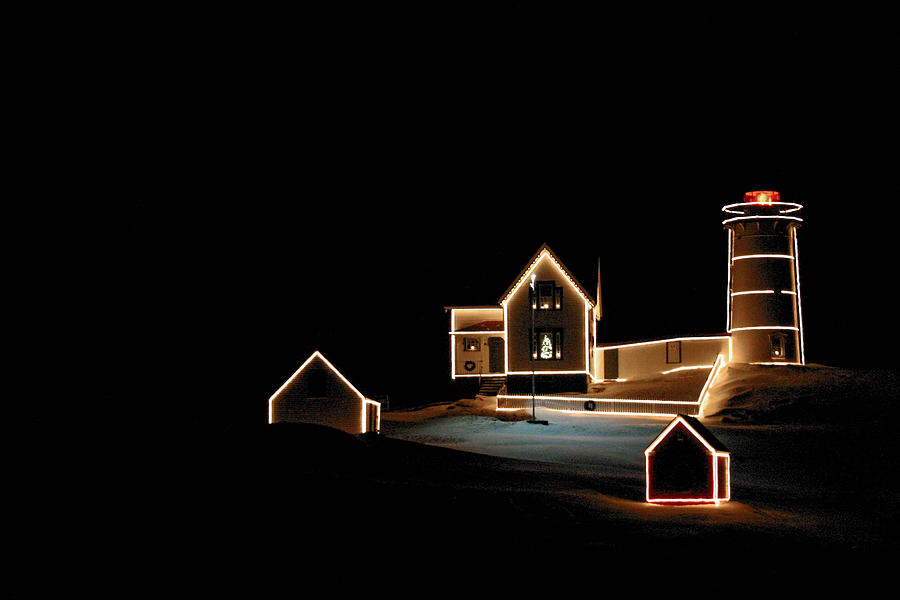 Christmas Photograph - Nubble Lighthouse Christmas Lights by Denyse Duhaime