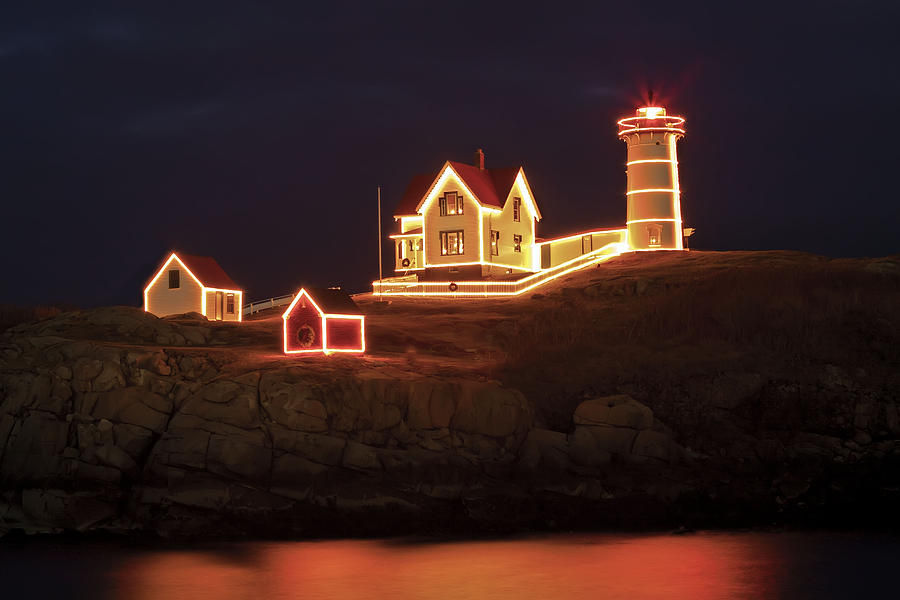 Nubble Lighthouse-Holiday Season Photograph by John Vose