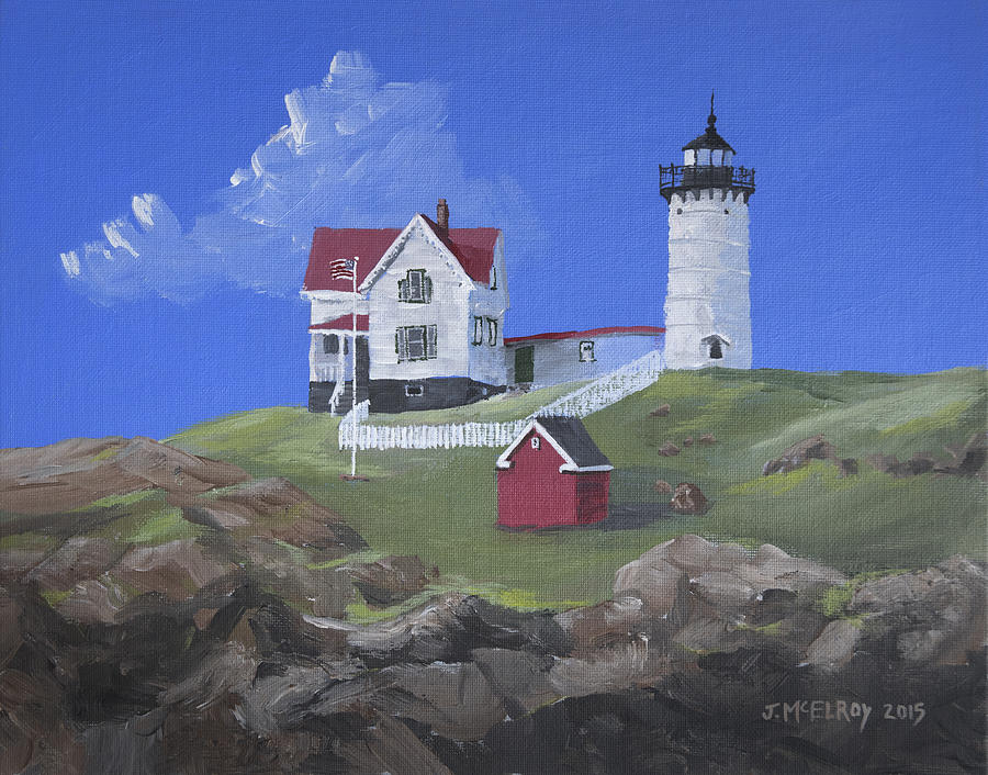 Nubble Lighthouse Painting by Jerry McElroy