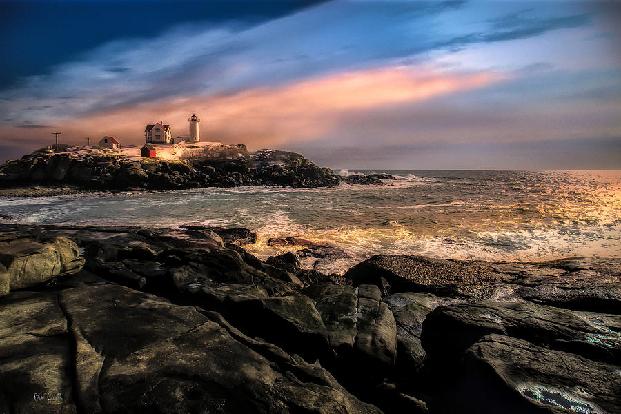 Winter Photograph - Nubble Lighthouse Winter Solstice Sunset by Bob Orsillo