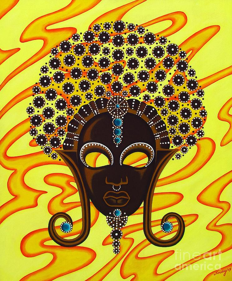 Nubian Modern Afro Mask Painting by Joseph Sonday