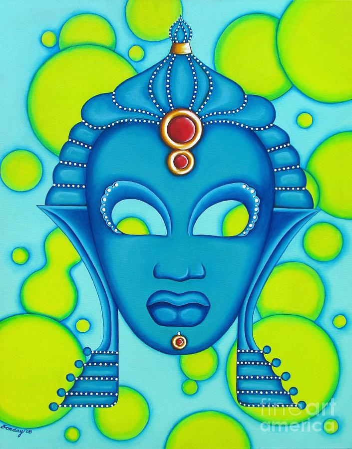 Nubian Modern Mask Blue Painting by Joseph Sonday