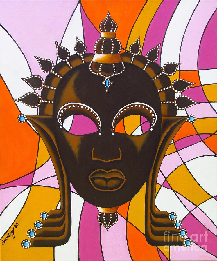 Nubian Modern Mask with Pink Painting by Joseph Sonday