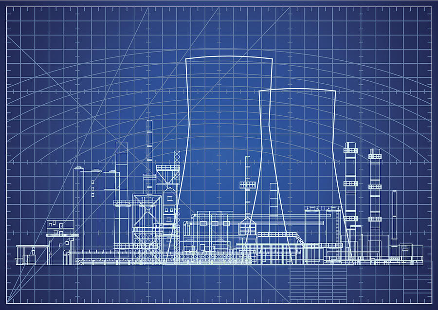 Nuclear power plant blueprint vector illustration Drawing by Youst