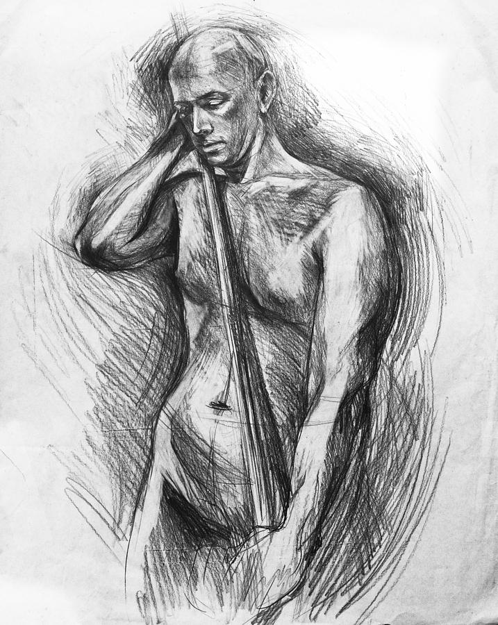 Male Nude Drawing - Nude-1 by pencil by Olusha Permiakoff