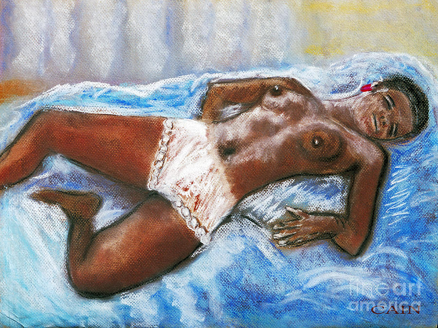 Nude And Blue Bed Art Print Painting by William Cain