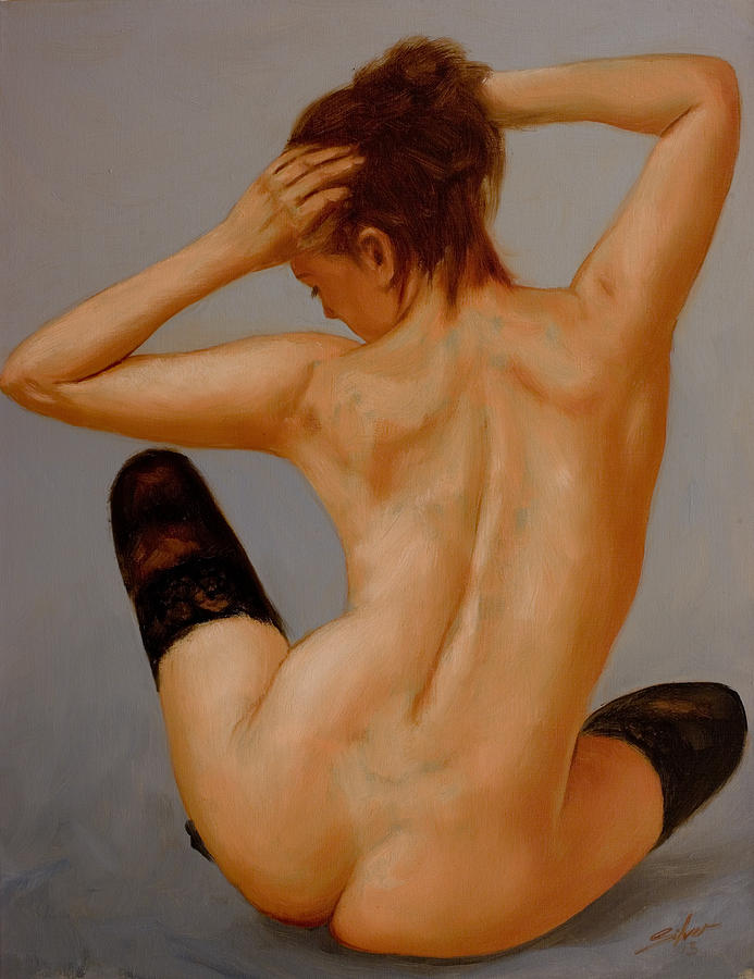 Nude and stockings II Painting by John Silver