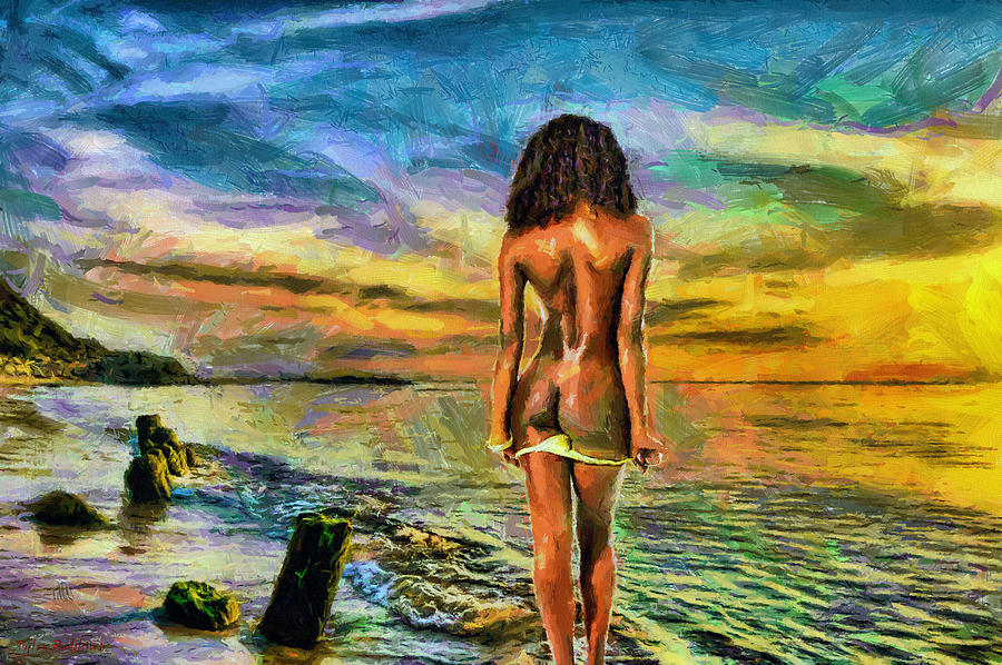Nude Bather at Sunset Painting by Tyler Robbins