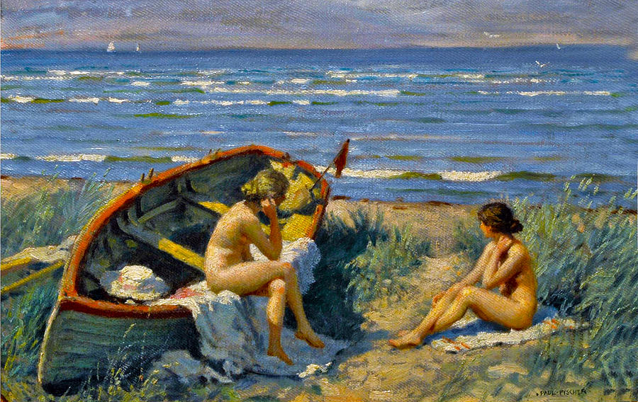 Nude Bathers With A Boat Photograph