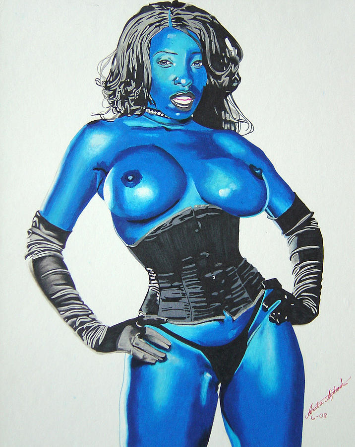Nude Painting - Nude Blue Lady by Andre Ajibade