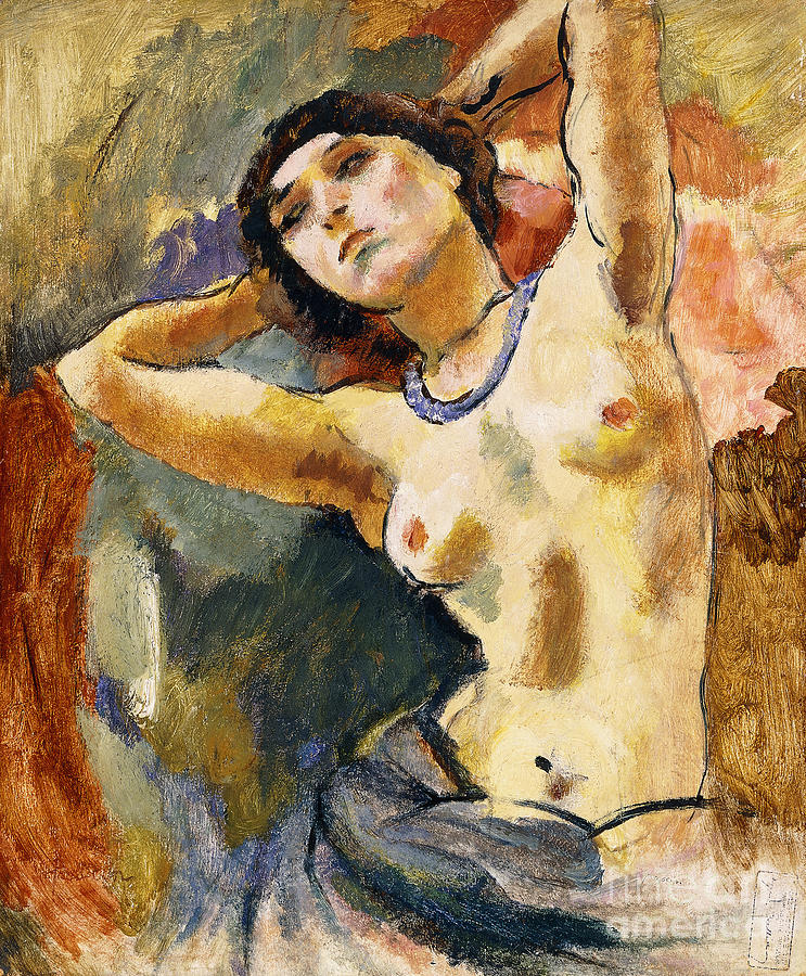 Jules Pascin Painting - Nude Brunette with Blue Necklace Nu La Brune au Collier Bleu by Jules Pascin