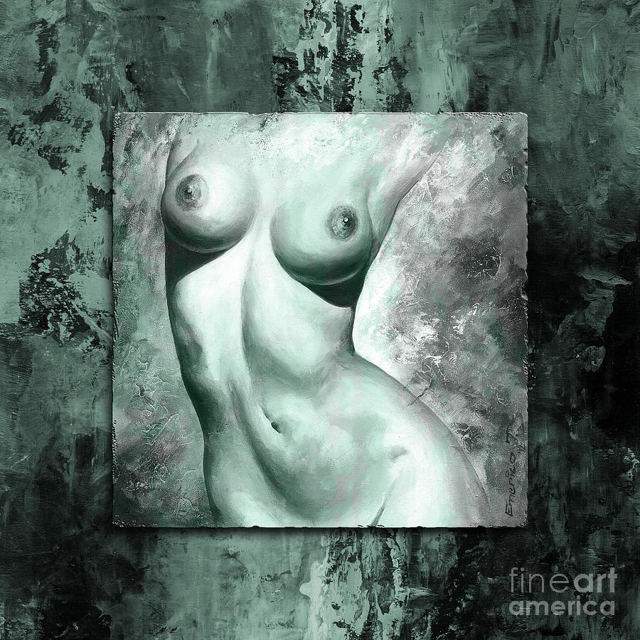 Abstract Painting - Erotic details - Digital color version frame Aqua black by Emerico Imre Toth