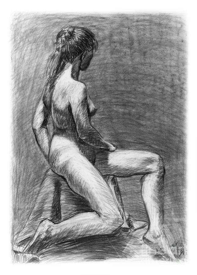 Nude female figure drawing Drawing by Adam Long