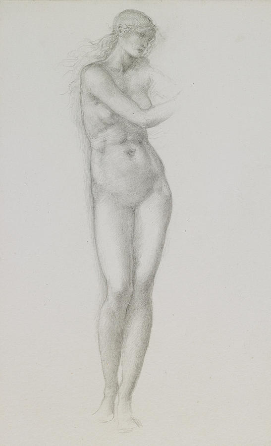 Nude Drawing - Nude female figure study for Venus from the Pygmalion Series by Edward Burne-Jones