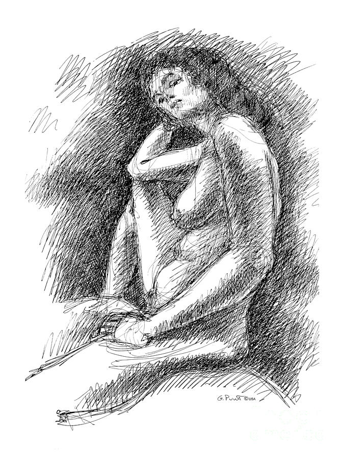 Nude Female Sketches 3 Drawing by Gordon Punt