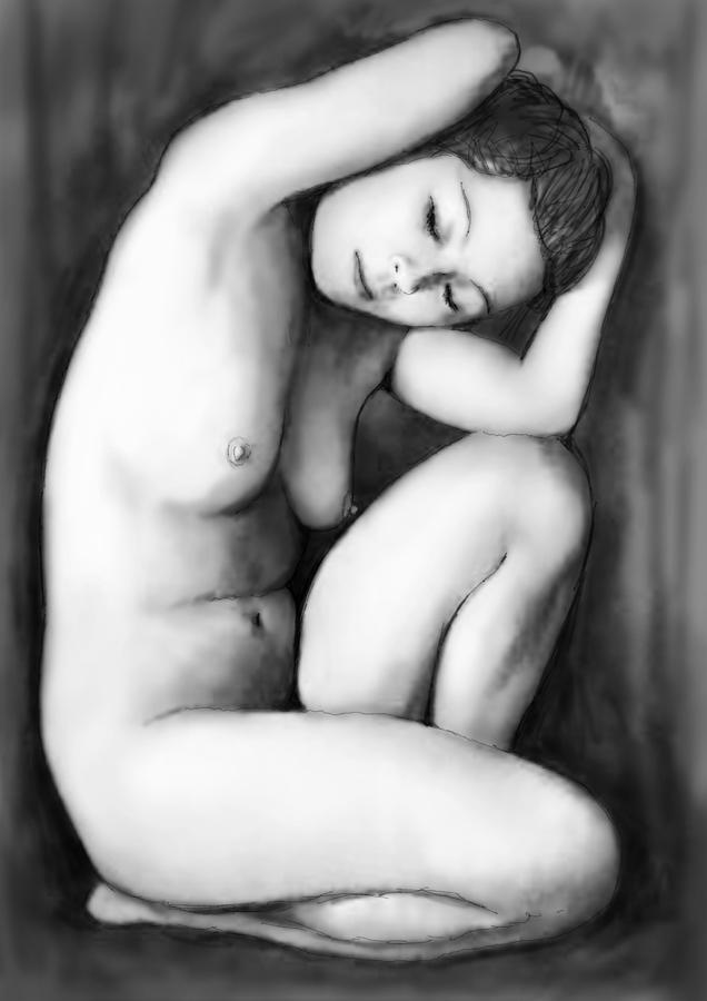 Portrait Painting - Nude Girl Drawing Art Sketch - 9 by Kim Wang