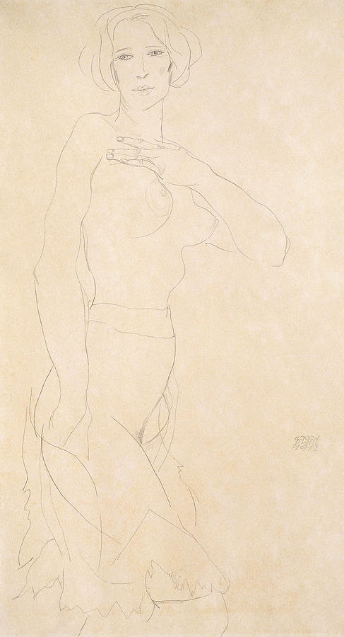 Nude Girl Drawing by Egon Schiele