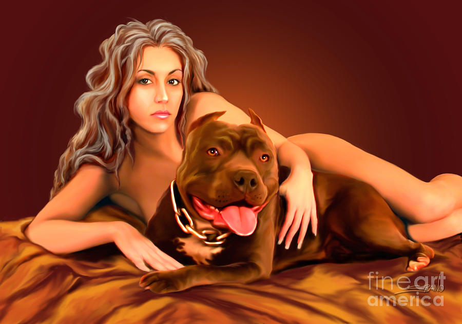 Nude Girl with Dog by Spano Painting by Michael Spano 