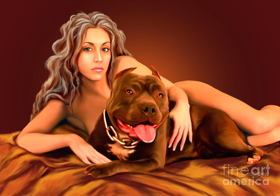 Nude Girl with Dog by Spano Painting by Michael Spano Fine A