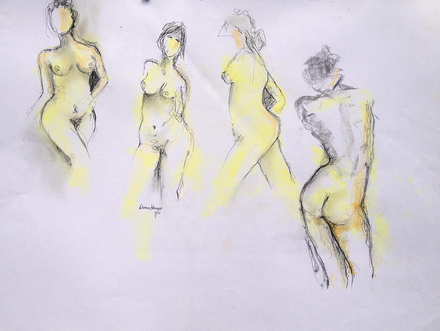 Nude Woman Drawing - Nude in action by Donna Kerness