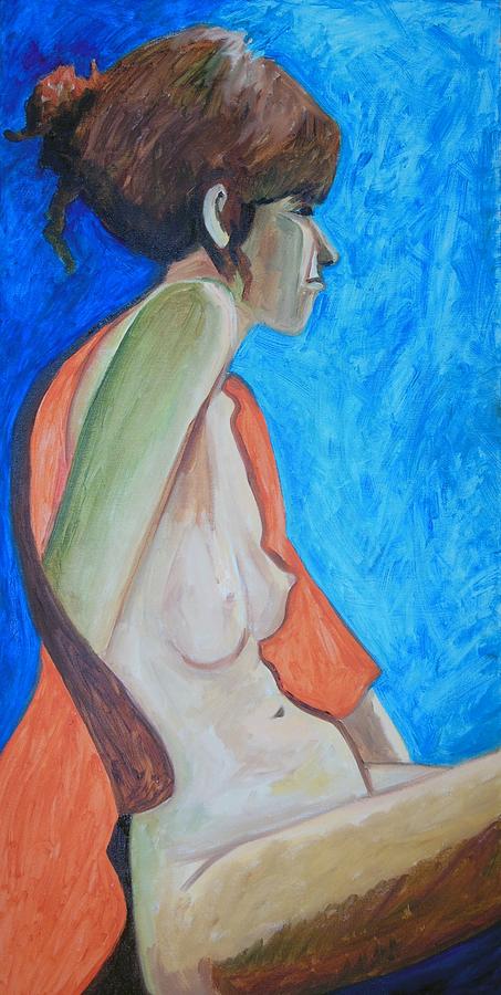 Abstract Painting - Nude in Blue and Orange by Esther Newman-Cohen