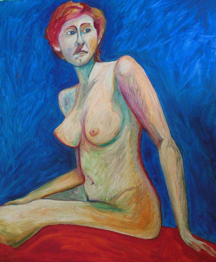 Red Head Painting - Nude in Red and Blue by Esther Newman-Cohen