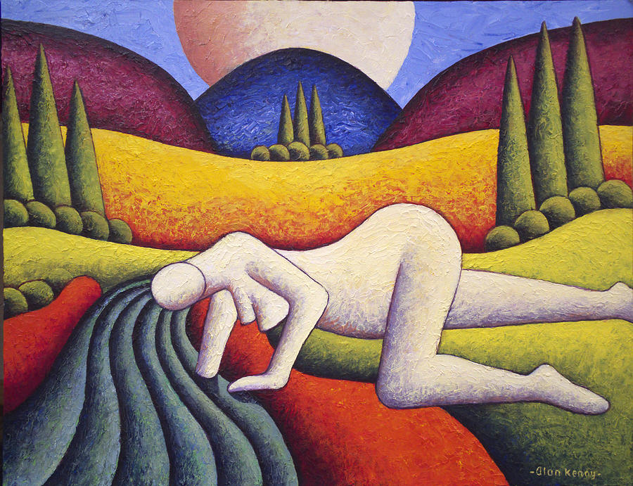Nude In Soft Landscape With River 2 By Alankenny Painting by Alan Kenny