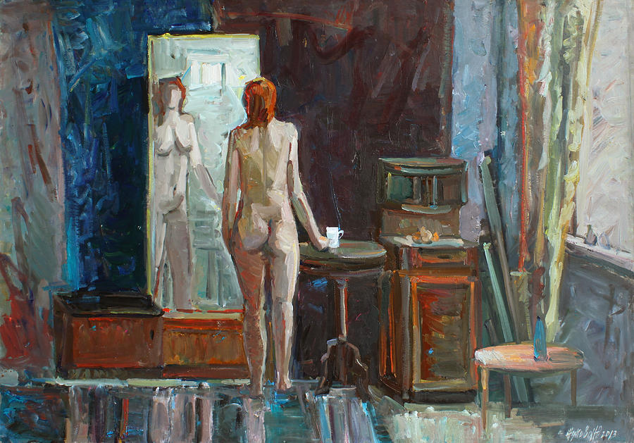 Nude in the interior Painting by Juliya Zhukova