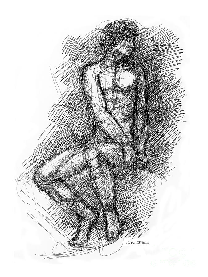 Nude Male Sketches 1 Drawing by Gordon Punt