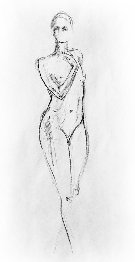 Black And White Drawing - Nude Model Gesture VIII by Irina Sztukowski