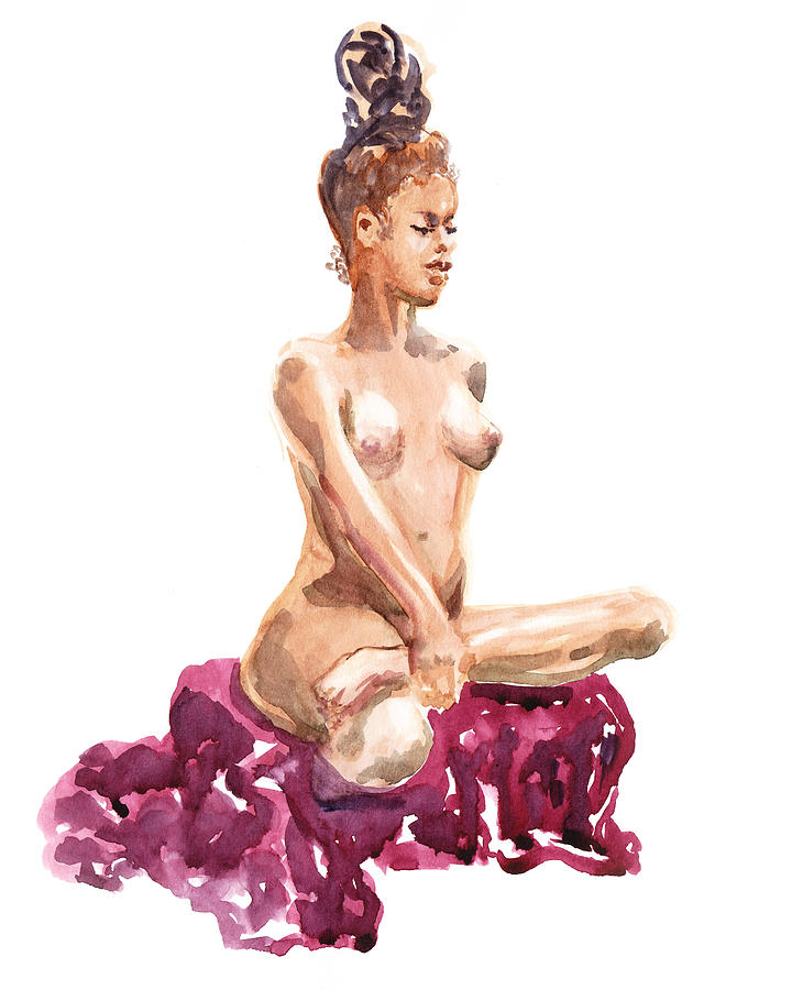 Abstract Painting - Nude Model Gesture XI Royal Garnet by Irina Sztukowski